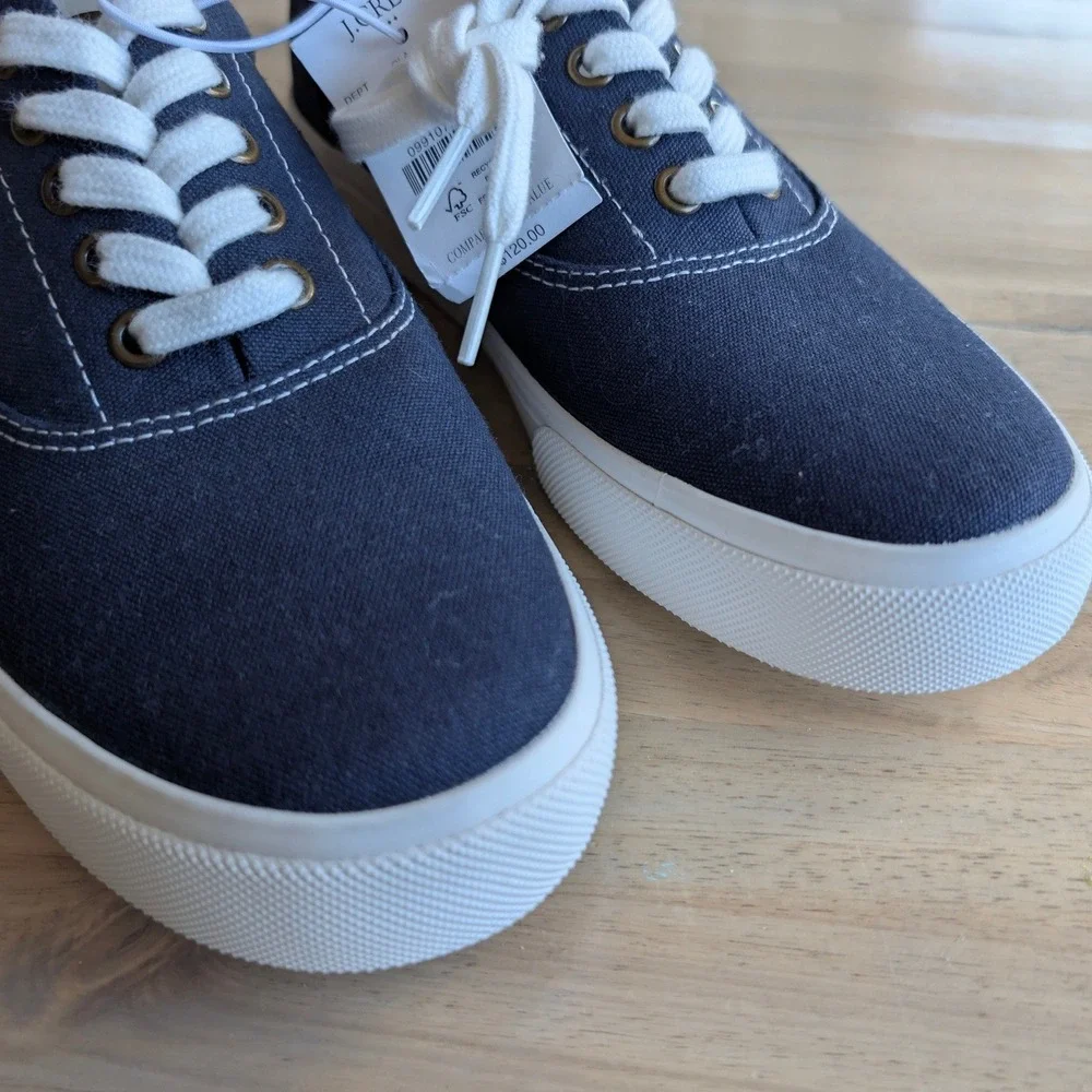 J.Crew Canvas Sneakers Navy Blue Lace Up‎ Men's Casual Shoes NEW! Size 8
